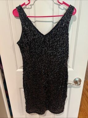 Black Sequin V-Neck Women's Party Dress